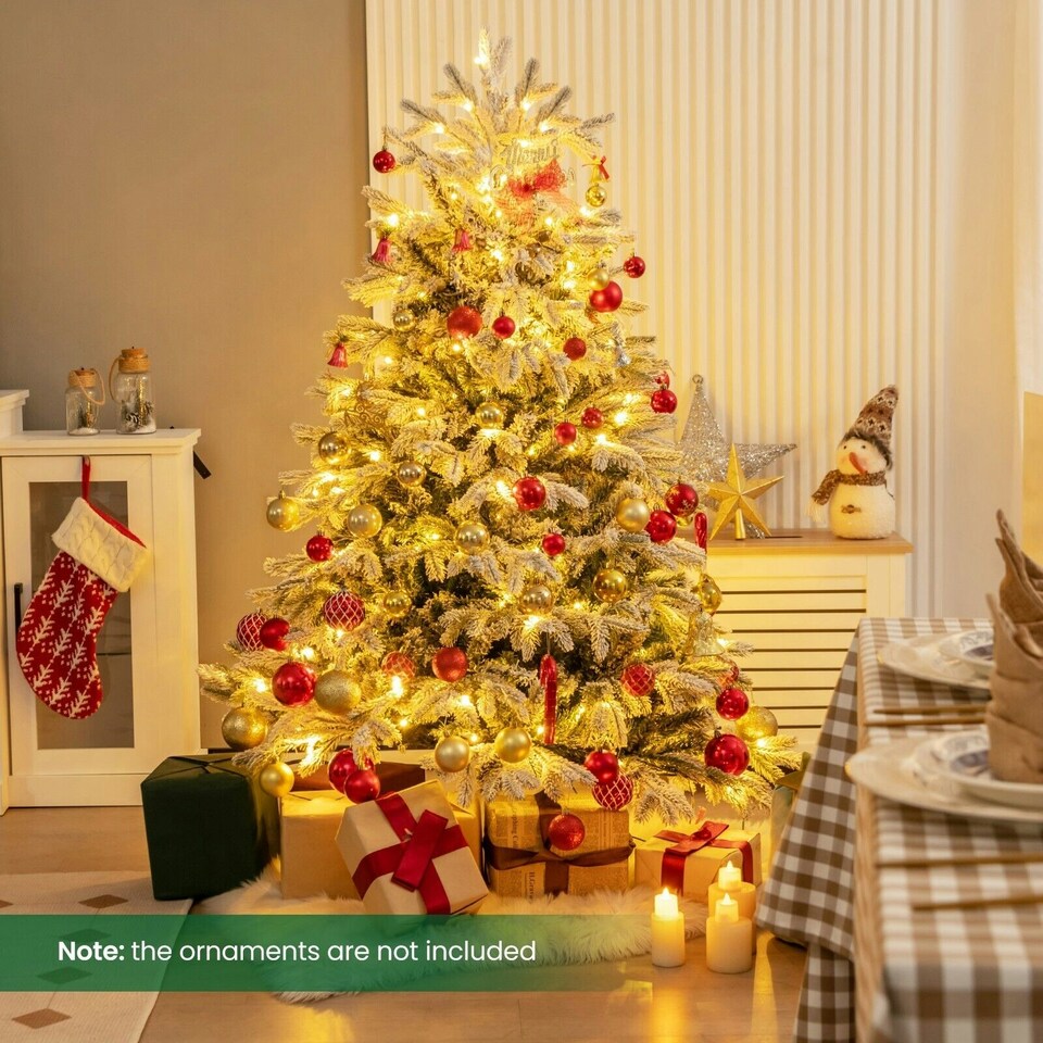 image 1 of COSTWAY 4.5FT Pre-Lit Artificial Christmas Snow-flocked Xmas Tree Green | One Size