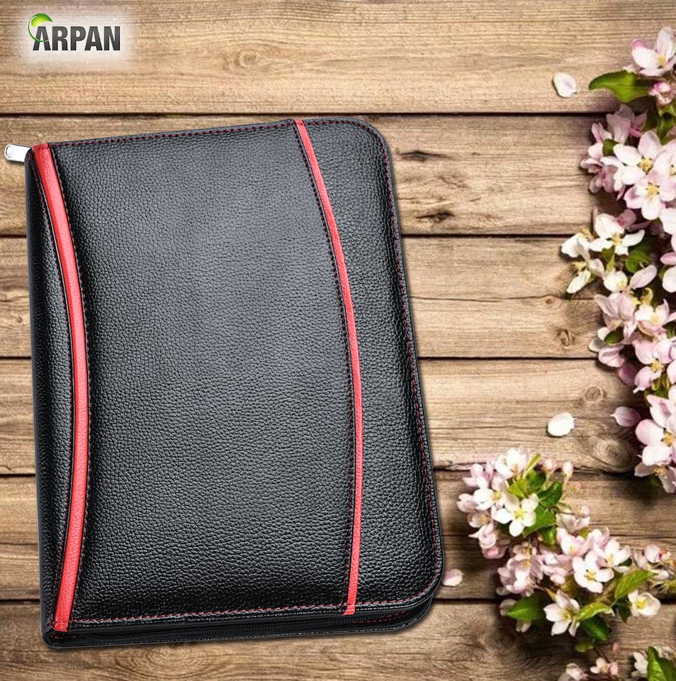 image 1 of A4 Zipped Conference Folder – Executive Portfolio with Calculator, Writing Pad, Pen Holder & Document Storage – Professional Faux Leather Business Organiser for Office, Meetings & Interviews