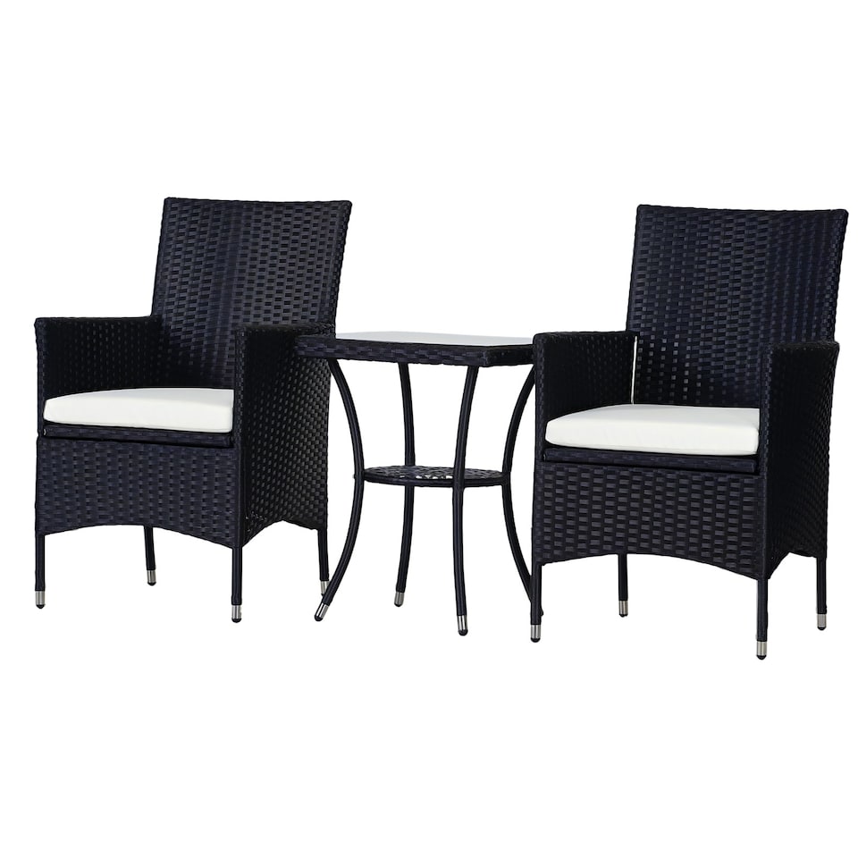 image 1 of Outsunny Rattan Bistro Set Garden Chair Table Patio Outdoor, Black