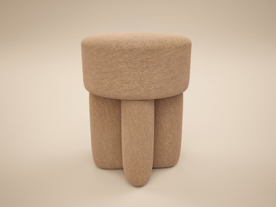 image 1 of SOLACE+CO Astrid Wave Chenille Round Pouffe Light Brown