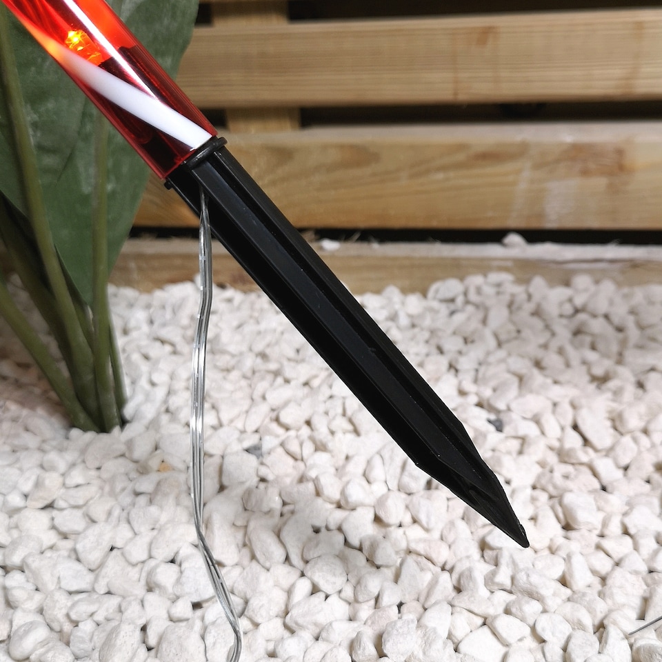 image 1 of Set of 6 Light up Red & White Stripe Christmas Candy Cane Garden Stakes with LEDs