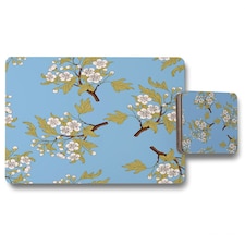 Orchid Branches on Blue (Placemat & Coaster Set)