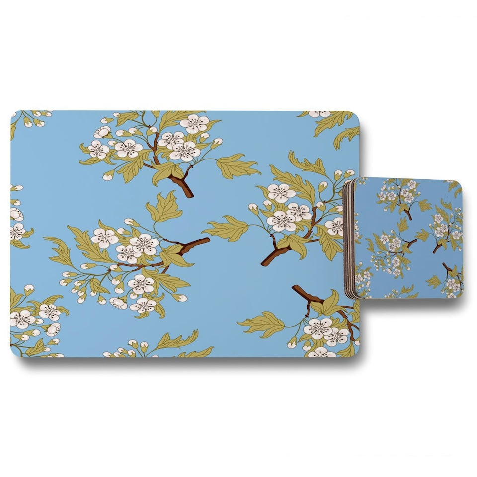 Orchid Branches on Blue (Placemat & Coaster Set)