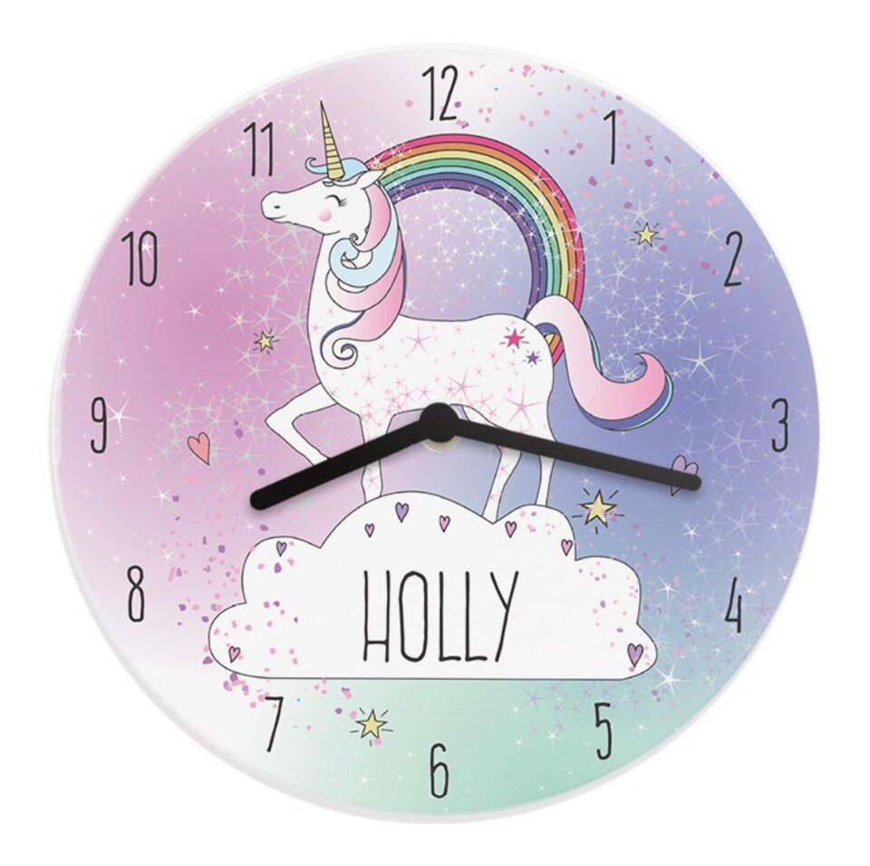 image 1 of Personalised Unicorn Wooden Clock | White