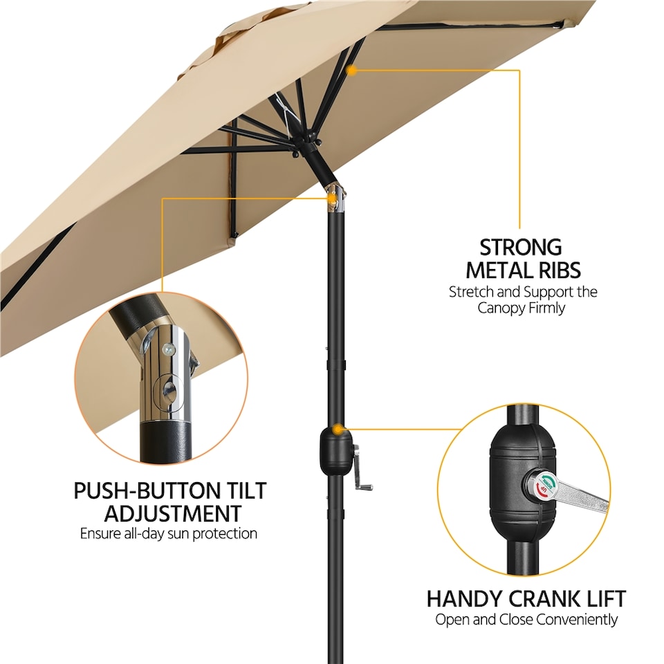 image 1 of Yaheetech 269 cm Patio Umbrella with Push Button Tilt and Crank-Tan