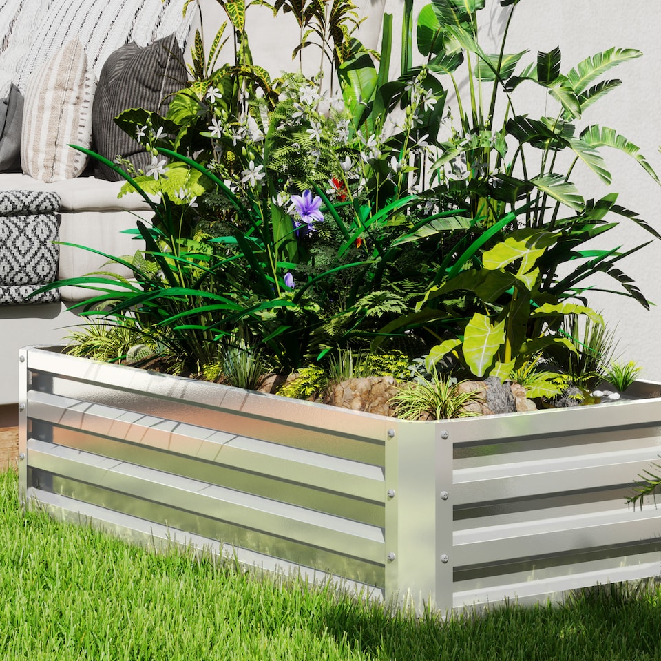 image 1 of Outsunny Raised Garden Bed Elevated Planter Box for Flowers Silver | Silver | Silver | 1