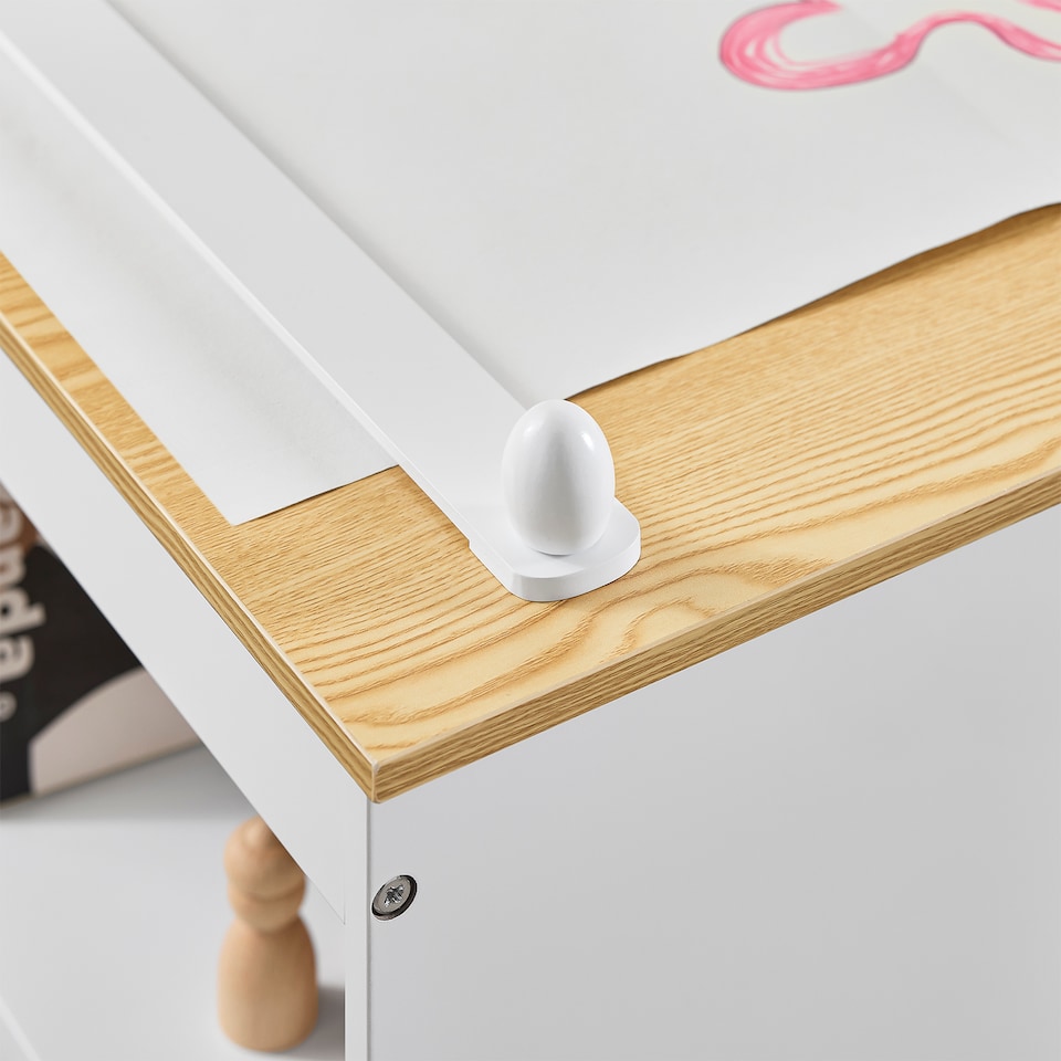 image 1 of SoBuy Kids Desk and Chair Set with 2 Storage Shelves and Paper Roll Holder, White/Natural, 31.4x19.6x25.1 in, 15.3 kg - KMB60-WN