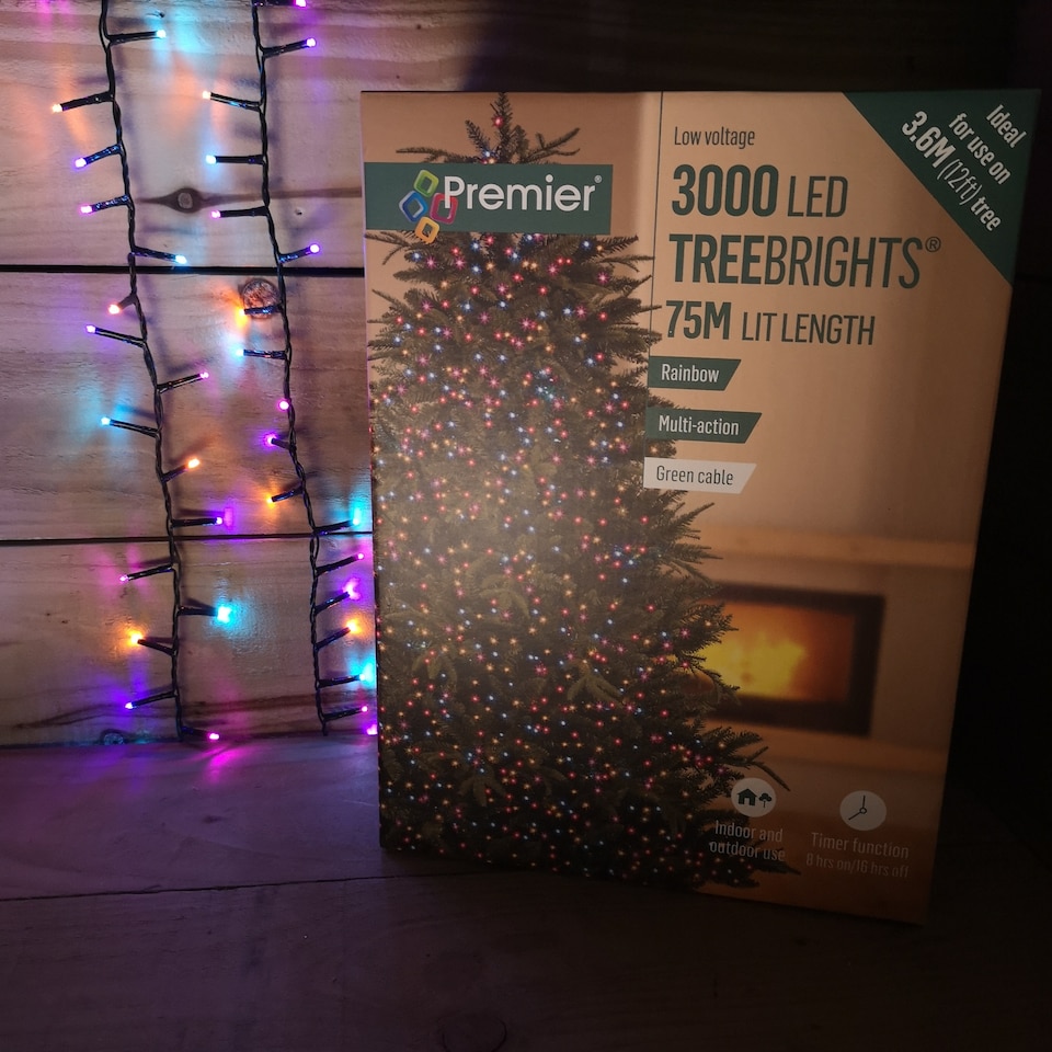 image 1 of 3000 LED 75m Premier TreeBrights Indoor Outdoor Christmas Multi Function Mains Operated String Lights with Timer in in Rainbow