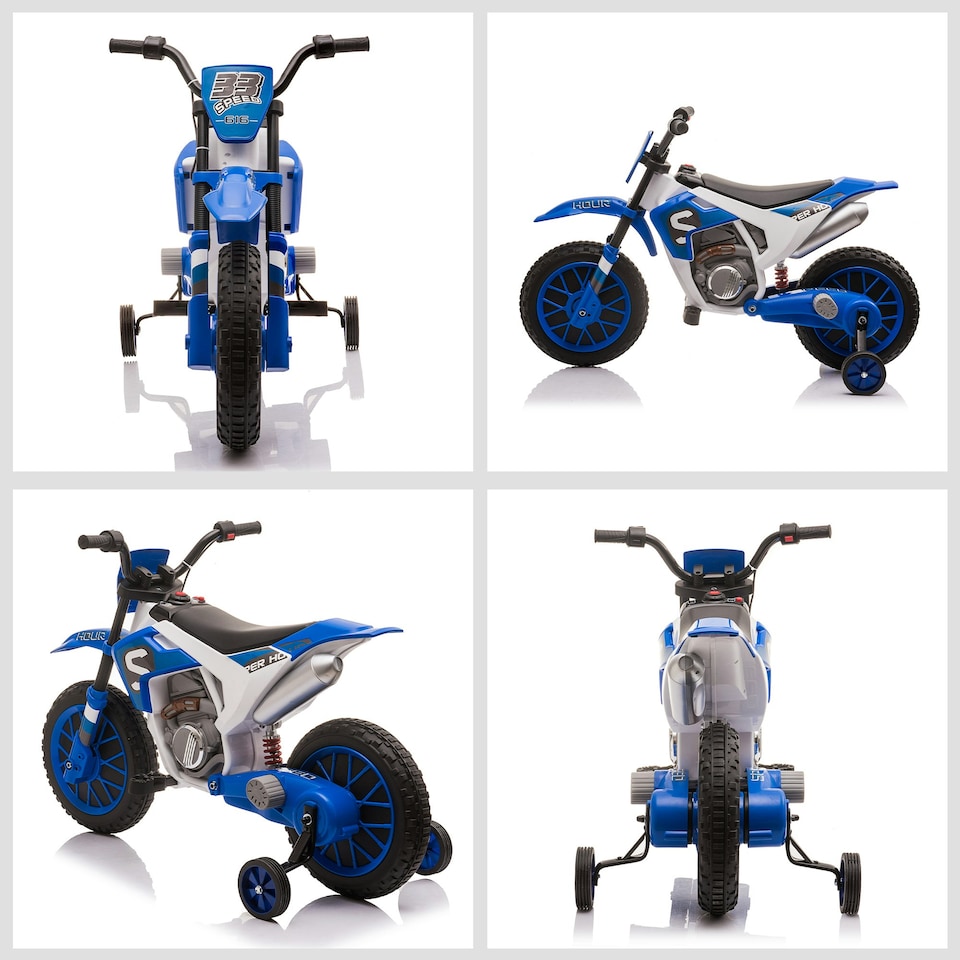 image 1 of HOMCOM 12V Kids Electric Motorbike Ride-On Motorcycle w/ Training Wheels - Blue