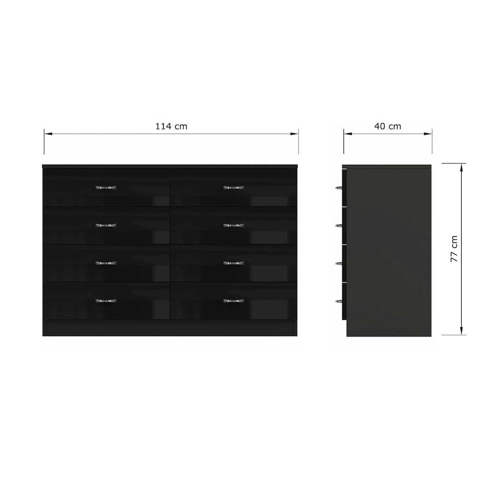 image 1 of FWStyle Chilton 8 Drawer Chest Of Drawers - Black Gloss Front