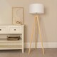 image 3 of ValueLights Jackson Natural Wood Tripod Floor Lamp with White Fabric Lamp Shade and LED Bulb