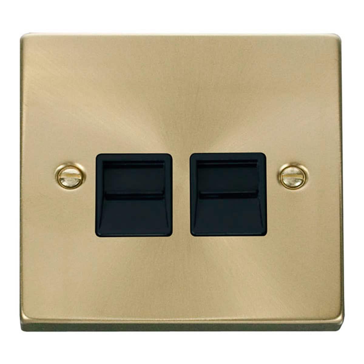 SE HOME Satin Brushed Brass Master Telephone Twin Socket Gold Satin Brass