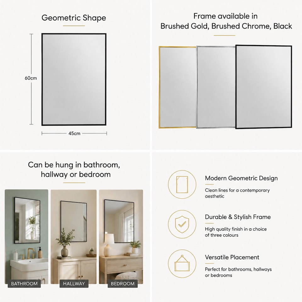 image 1 of Showerdrape Bayswarer Brushed Black Framed Rectangular Mirror 60x45cm