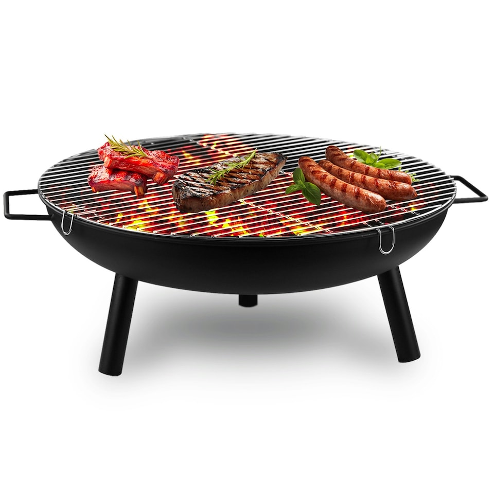 image 1 of 23 Inch Large Round Steel Fire Pit Garden Camping Burner & BBQ Grill