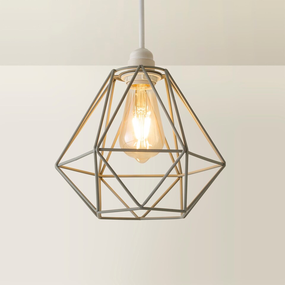 image 1 of ValueLights Modern Geometric Grey Metal Cage Ceiling Pendant Light Shade