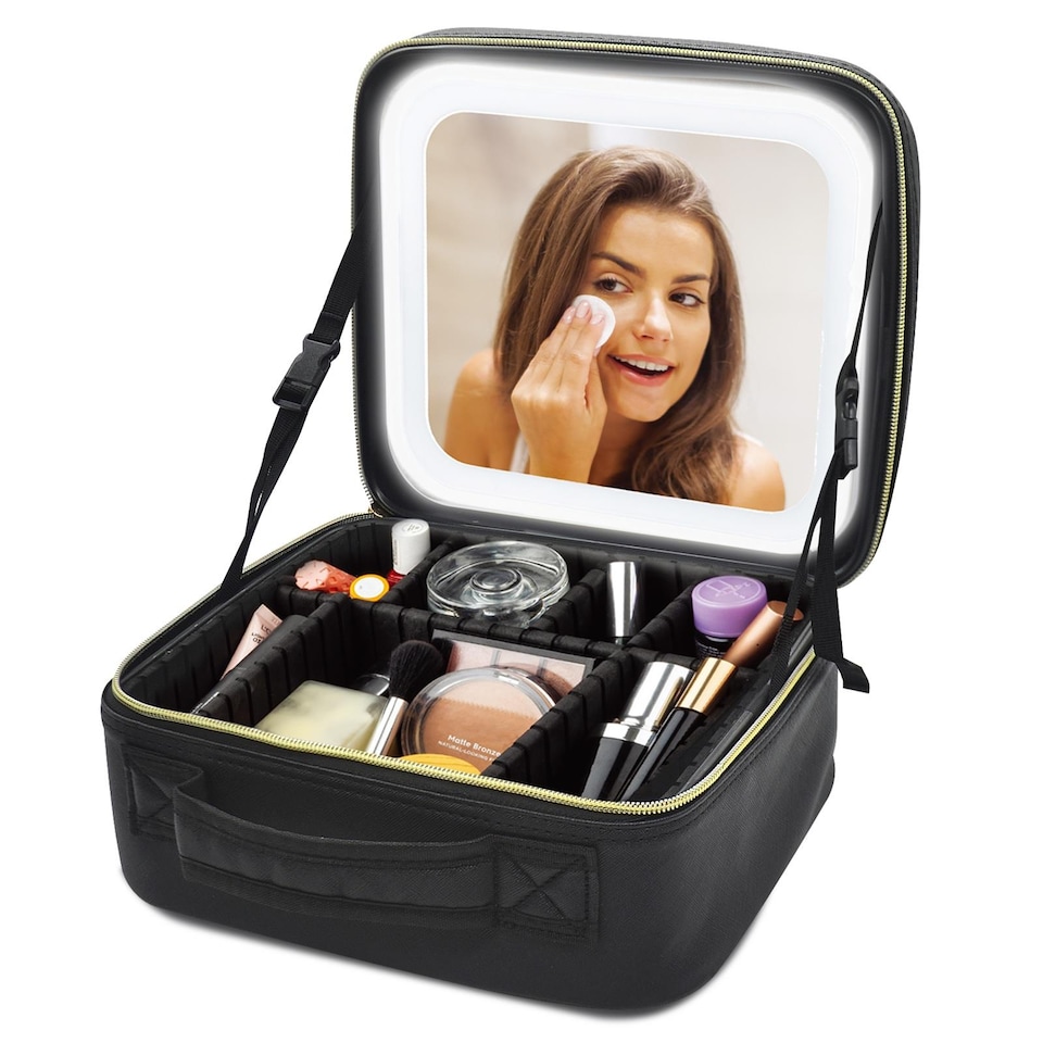image 1 of Cosmetic Makeup Vanity Travel Case With LED Mirror