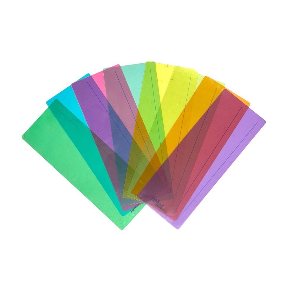 image 1 of Pack of 8 Assorted Coloured 210x80mm Dyslexia Overlay Reading Strips  - PET Material, Rounded Corners | Multi | Assorted
