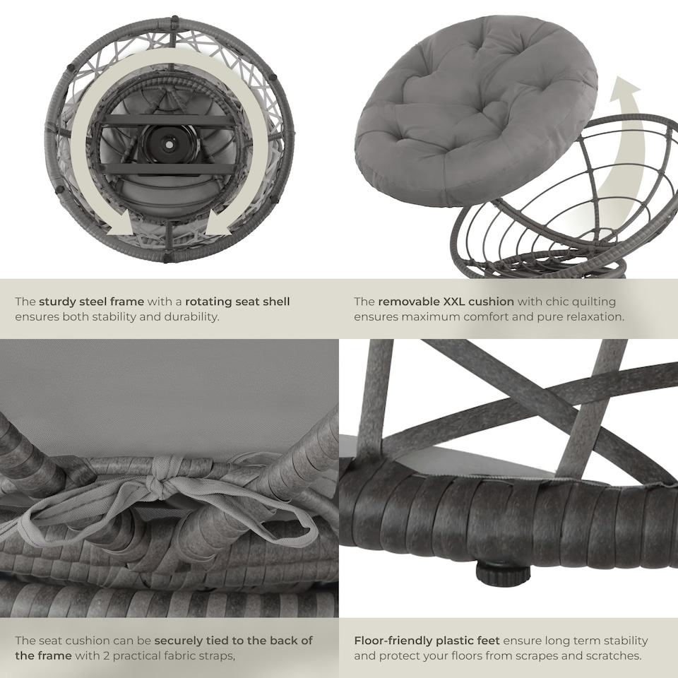 image 1 of Garden Chair Gargano - rotatable, resilient polyrattan, comfortable round cushion, Grey