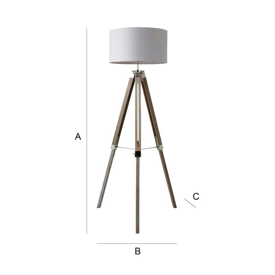 image 1 of ValueLights Modern Light Wood And Chrome Tripod Floor Lamp With Cool Grey Drum Shade Brown