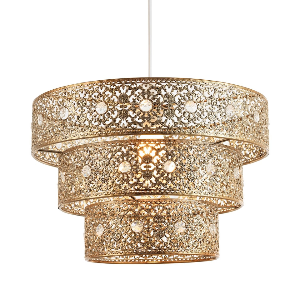 image 1 of Polished Gold Acrylic Gem Moroccan Style Triple Tier Pendant Lighting Shade | Gold | Gold | 1