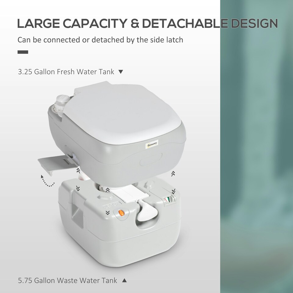 image 1 of Outsunny Portable Toilet with Detachable Tanks for Camping, Grey