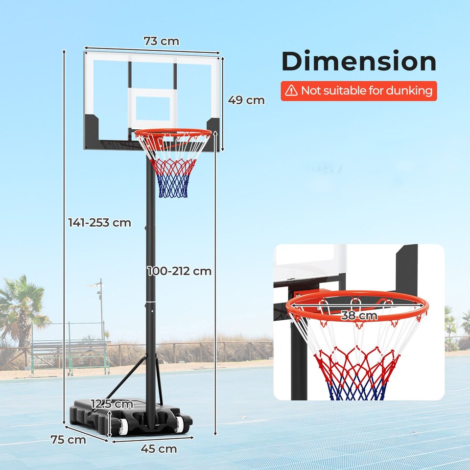 image 1 of COSTWAY Kids Basketball Hoop 3.3-7 FT Adjustable Basketball Goal System-Black