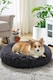 image 2 of Living and Home Calming Round Donut Plush Dog Cuddler Bed | Grey | Dark Grey