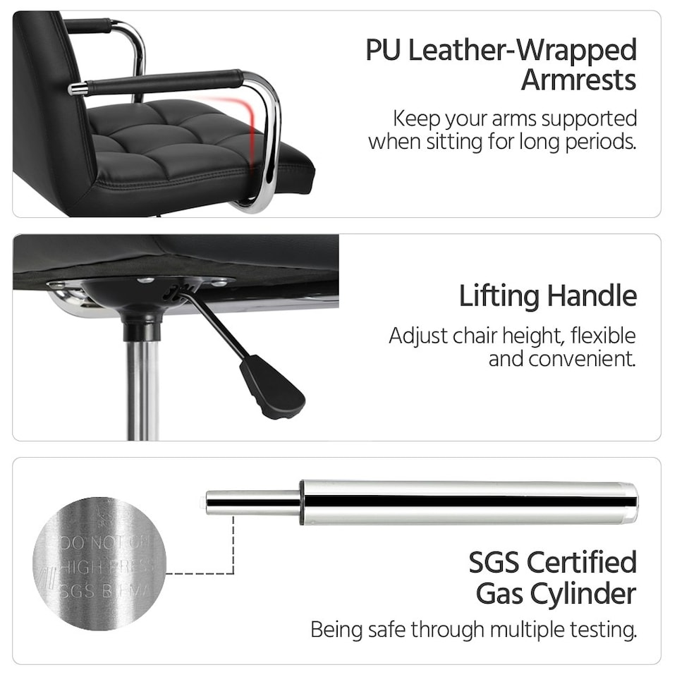 image 1 of Yaheetech PU Leather Height Adjustable Office Chair Mid-Back