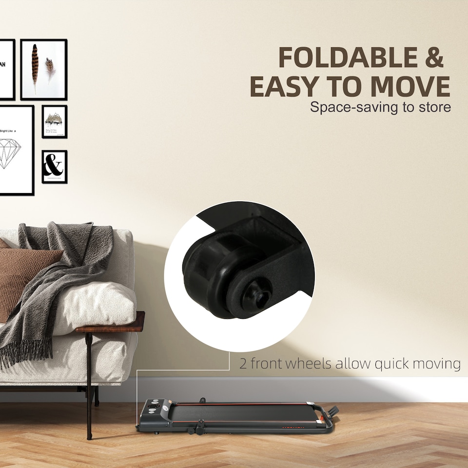 image 1 of HOMCOM Foldable Walking Treadmill with LED Display, Red