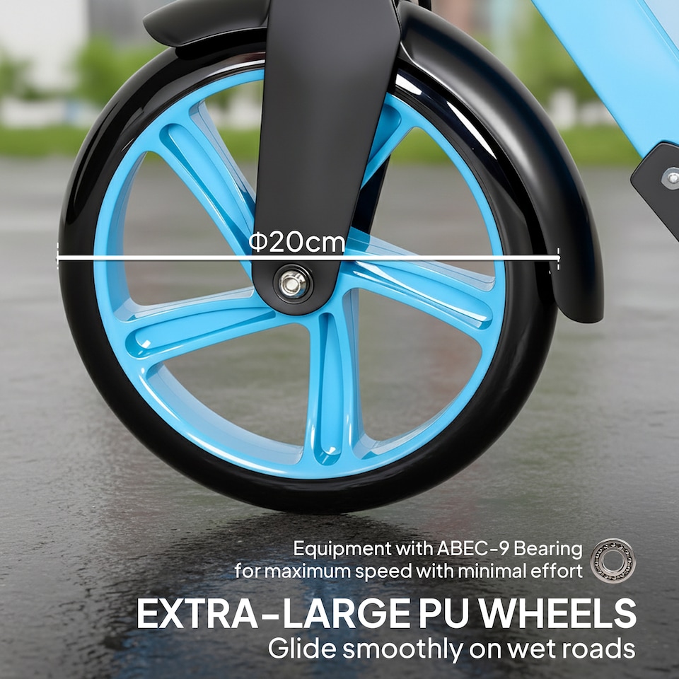 image 1 of HOMCOM Folding Kick Scooter for 14+ w/ Adjustable Height | Red | Blue and Black | 91.5L x 36.5W x 91-104H cm