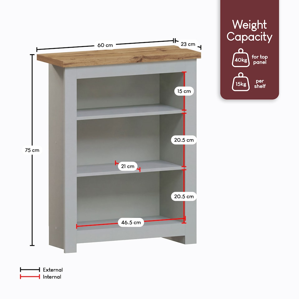 image 1 of Vida Designs Arlington 3 Tier Bookcase Shaker Style Display Storage, Grey & Oak