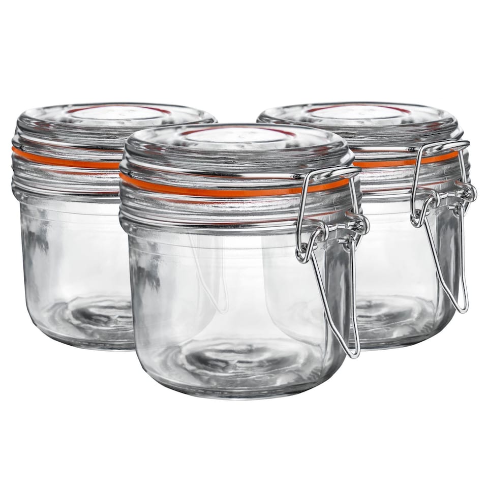 image 1 of Argon Tableware Glass Storage Jars - 200ml - Orange Seal - Pack of 3