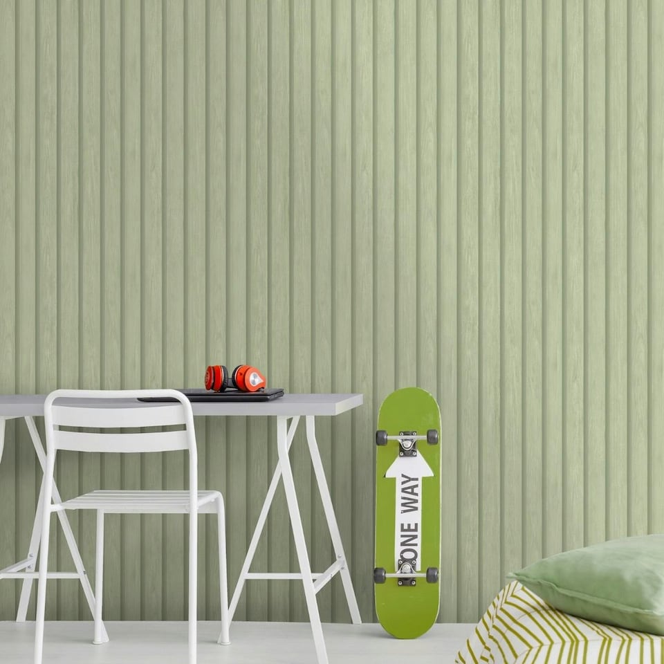 image 1 of Holden Décor Wood Slats Wallpaper - Soft Green - 10m x 53cm Green