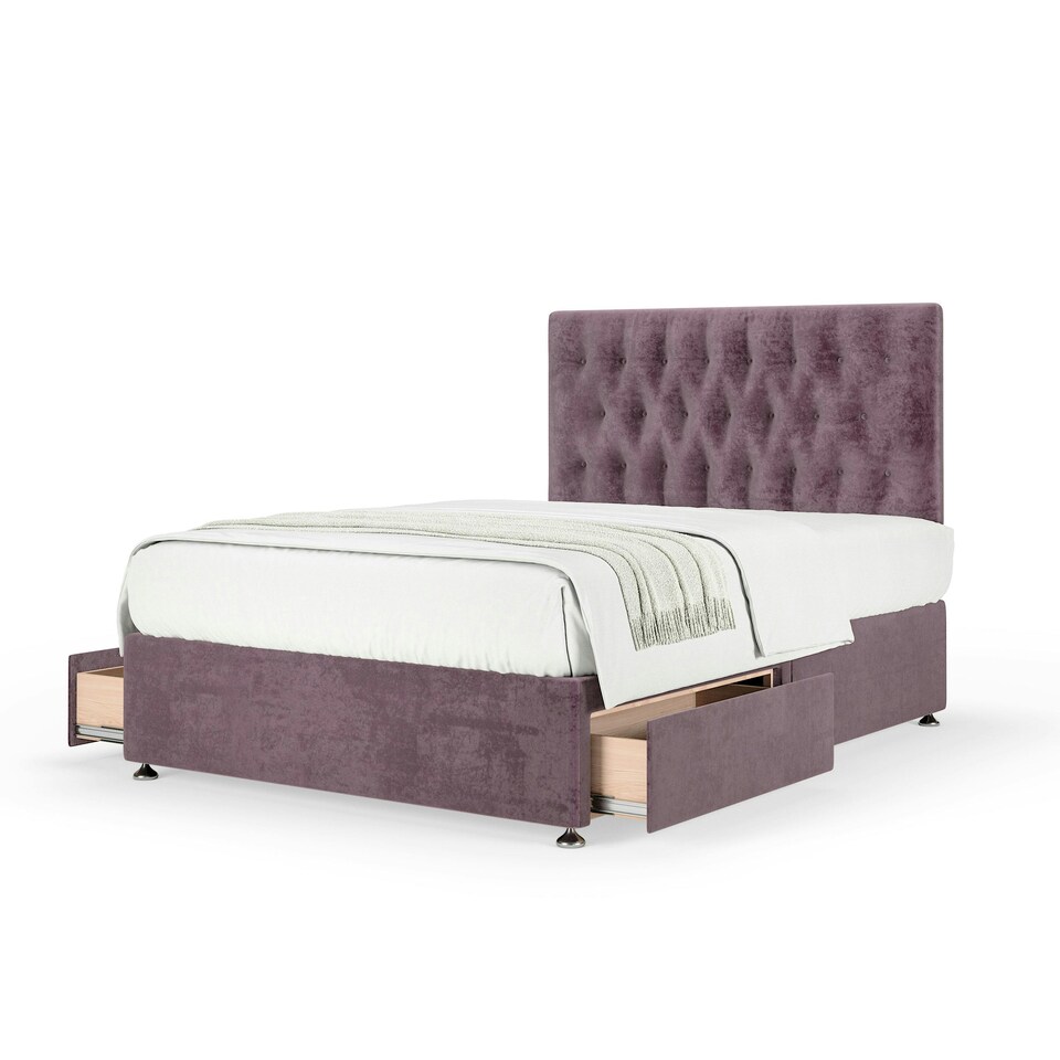 image 1 of Memory Maestro Memory Foam Mauve Naples Velvet 2 Drawer Divan Set And Lona Headboard Small Single