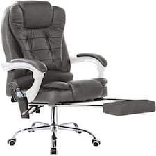 Neo Office Chair Brown Faux Leather with Massage Function & Footrest | Grey