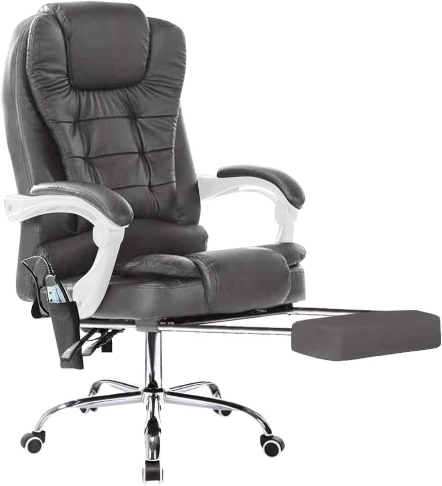 image 1 of Neo Office Chair Brown Faux Leather with Massage Function & Footrest | Grey
