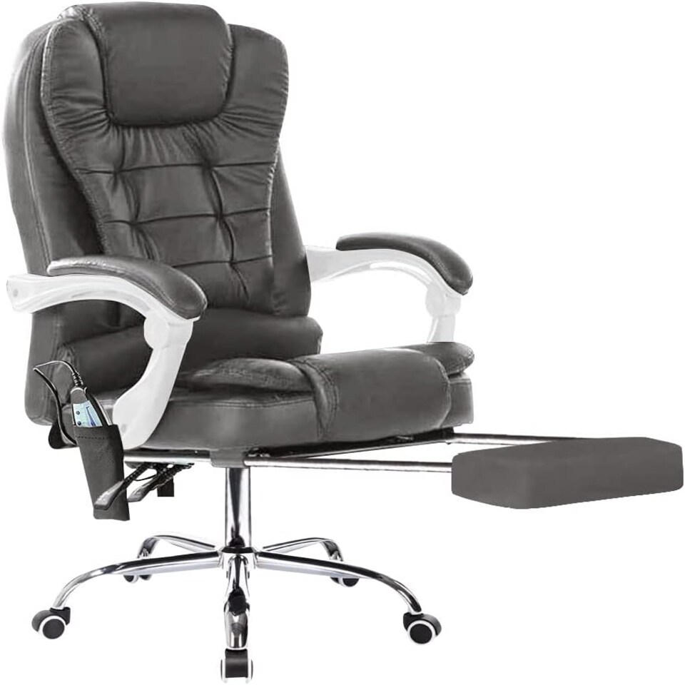 image 1 of Neo Office Chair Brown Faux Leather with Massage Function & Footrest | Grey