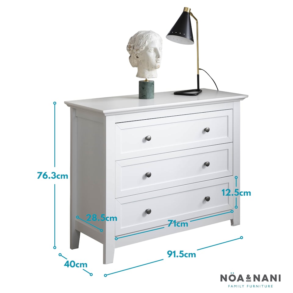image 1 of Karlstad Chest of Drawers 3 Drawer Wide in Classic White