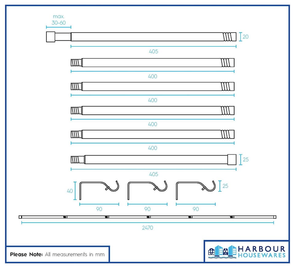image 1 of Harbour Housewares Extendable Metal Curtain Pole Kit - 77 to 250cm - Matt Black