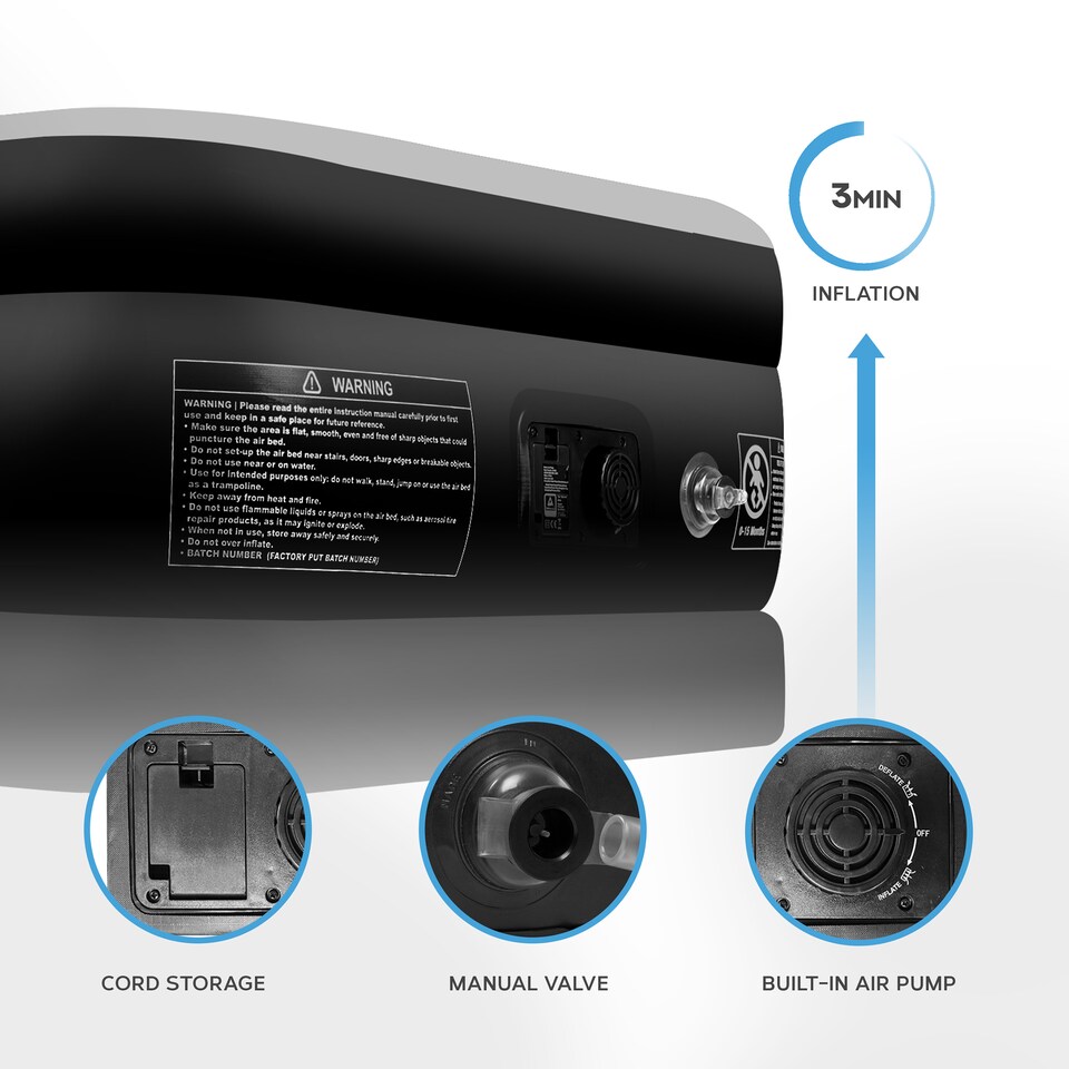 image 1 of Get Fit Air Bed With Built In Electric Pump - Premium Single Size - Blow Up Bed With Free Pillow - Elevated Inflatable Air Mattress | Black | Black / Grey | 1