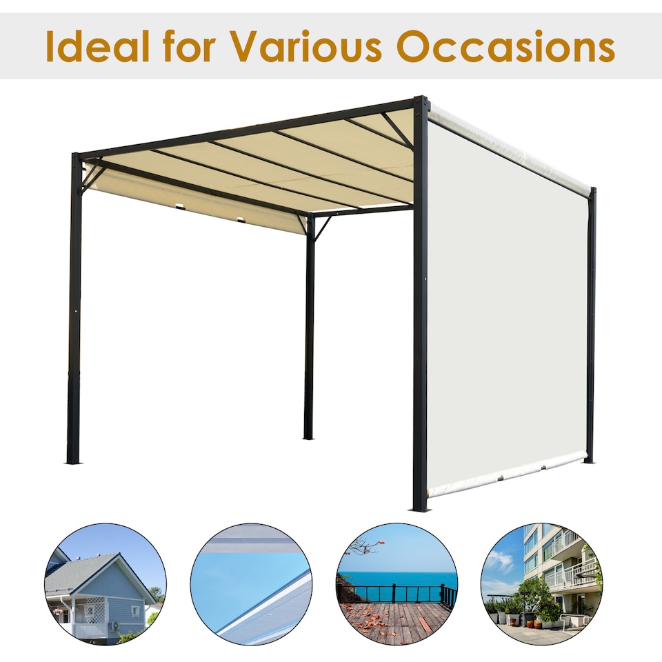 image 1 of Outsunny 3 X 3 Meters Pergola with Sliding Roof, Garden Gazebo with Adjustable Sun Shade Canopy and Steel Frame, Cream White