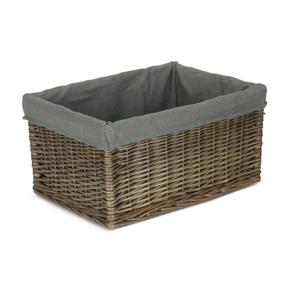 image 1 of Medium Antique Wash Grey Cotton Grey Lined Willow Storage Baskets | Grey | Grey