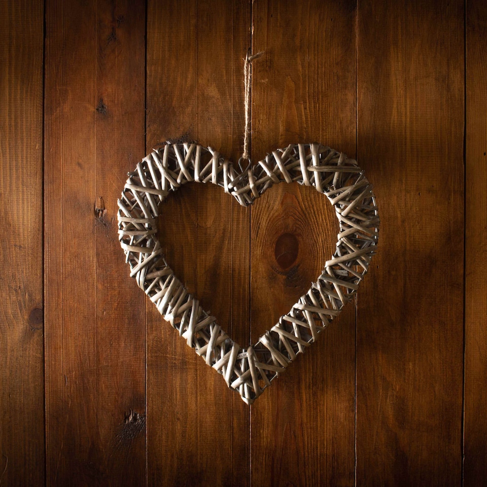 image 1 of Large Flat Open Wicker Heart | Brown | Natural