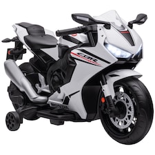 HOMCOM Honda Licensed 6V Kids Electric Motorbike Ride On Motorcycle Vehicle with Headlights, Music, Training Wheels, for Ages 3-5 Years White