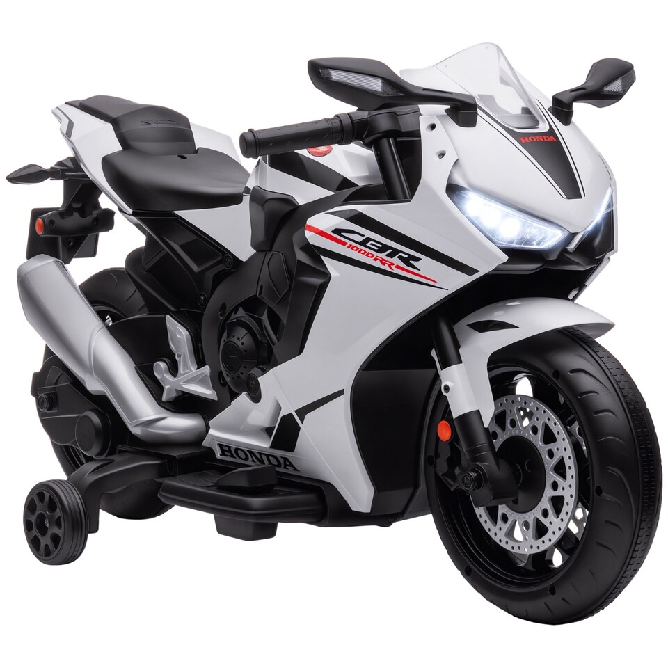 image 1 of HOMCOM Honda Licensed 6V Kids Electric Motorbike Ride On Motorcycle Vehicle with Headlights, Music, Training Wheels, for Ages 3-5 Years White