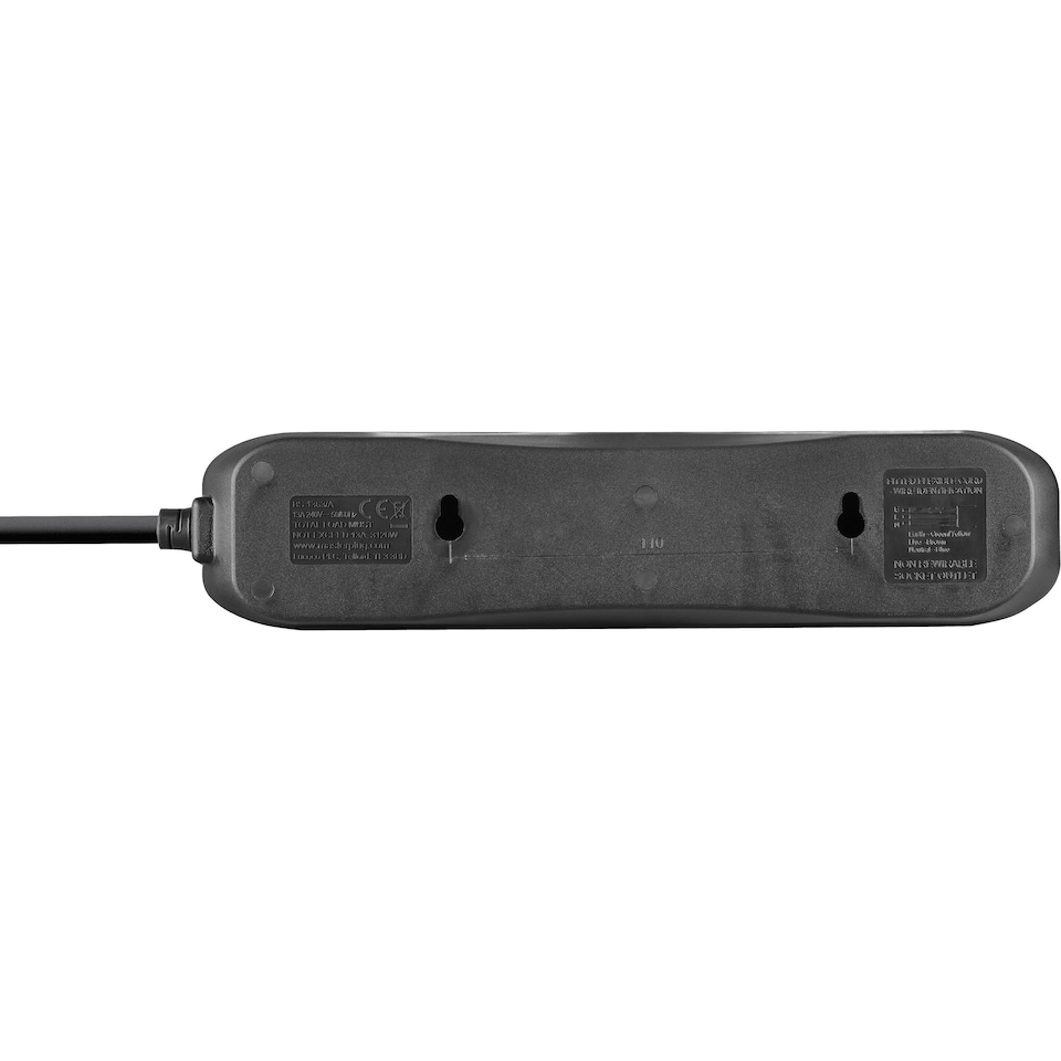 image 1 of Masterplug 4 Socket Extension Lead with 2m Cable, Wall-Fixing, Black