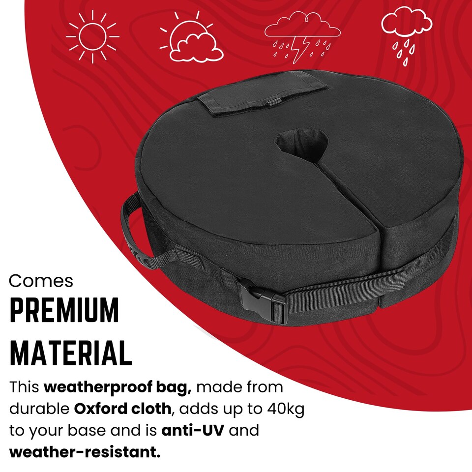 image 1 of 40kg Black Heavy Duty Round Garden Patio Parasol Umbrella Refillable Base Weight Bag