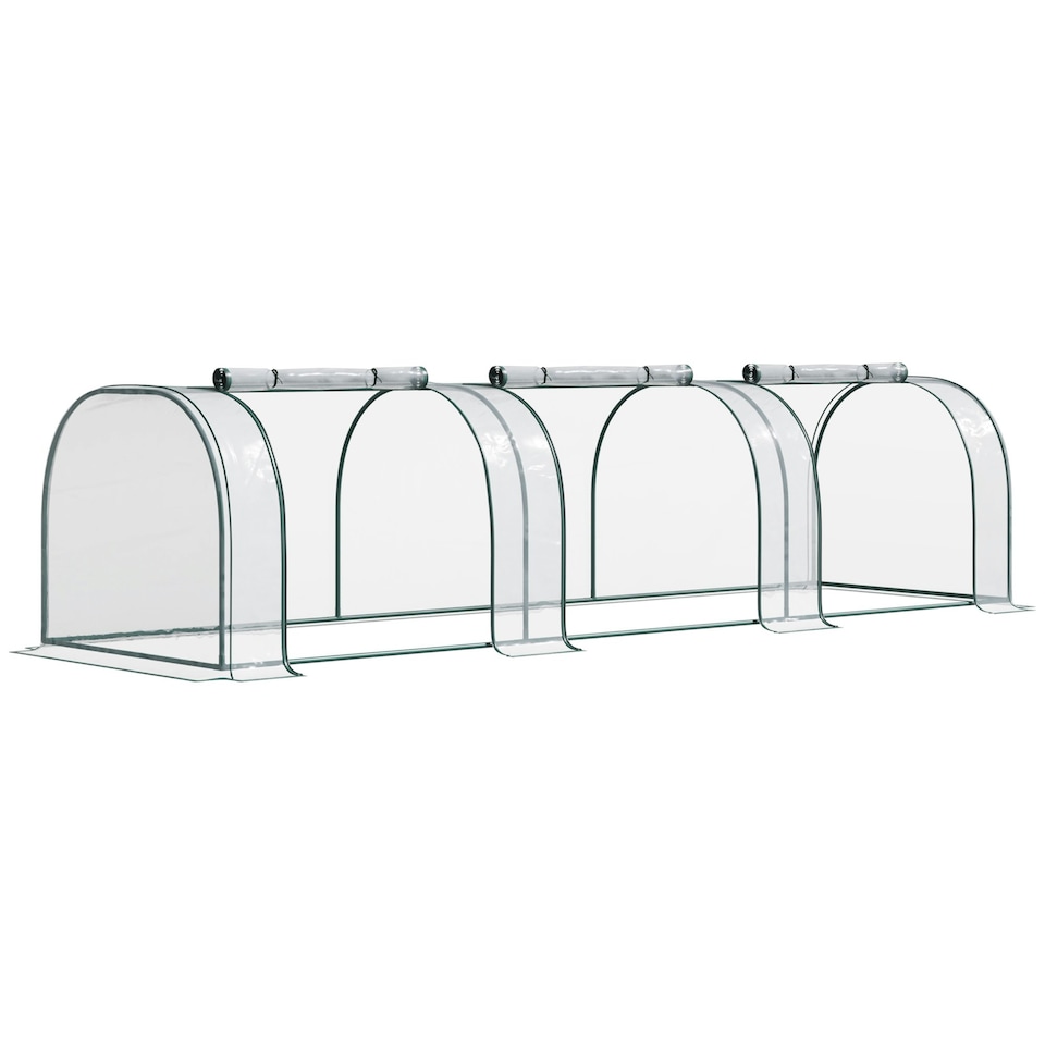 image 1 of Outsunny Tunnel Greenhouse Steel Frame for Garden Backyard w/ Zipper Doors