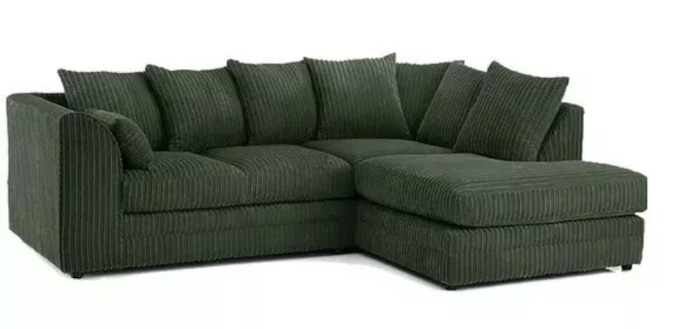 image 1 of CHICAGO RIGHT HAND FACING JUMBO CORD CORNER SOFA IN GREEN