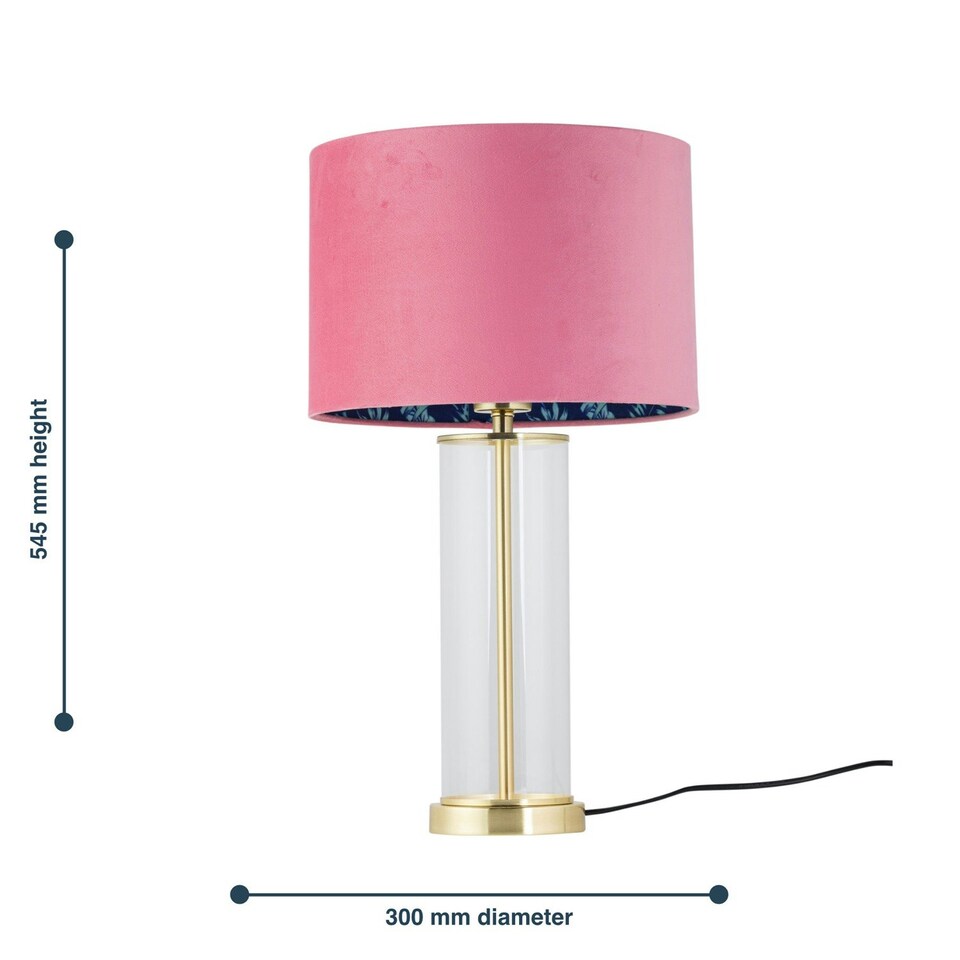 image 1 of Aura - Satin Brass Table Lamp with Pink Velvet Flamingo Shade Bronze | Pink